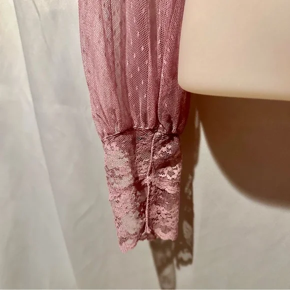 Vintage Victorian Edwardian Style Sheer Lavender Purple Lace Ruffle Blouse Size - Picture 9 of 9